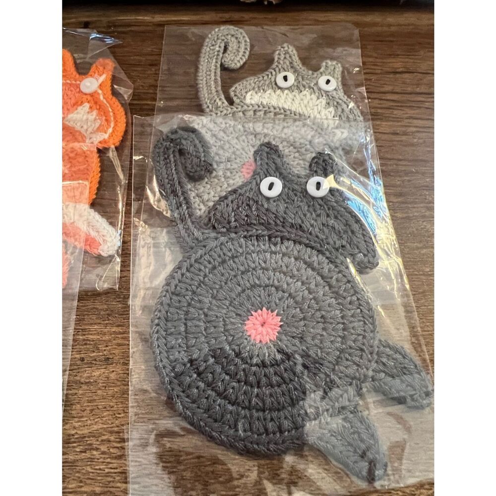 Handmade Crochet Cat Coasters - Assorted Colors - Picture 2 of 3